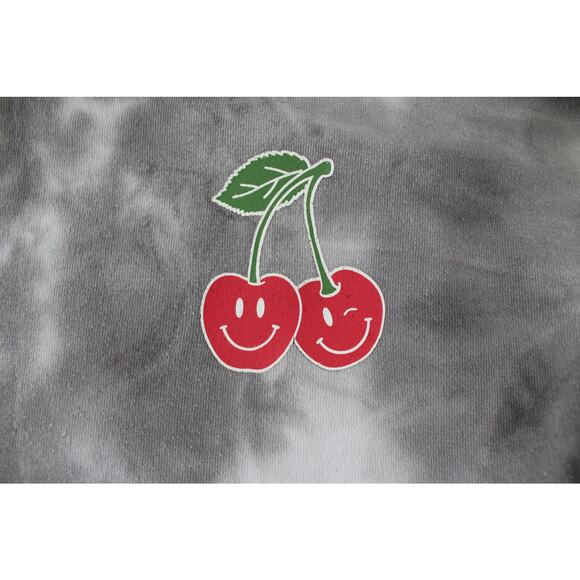 Justify Mon Cheri Tie Dye Cherry Hoodie Size L Gray Black Smiley Face Print - Picture 2 of 7